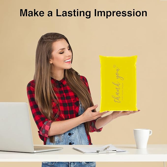 JinRuiKJ Thank You Poly Mailer 6x9 Inch 100 PCS, Shipping Bags for Clothing, Packaging Bags for Small Business, Strong Adhensive, Waterproof and Tear-Resistant Mailing Envelopes, Yellow