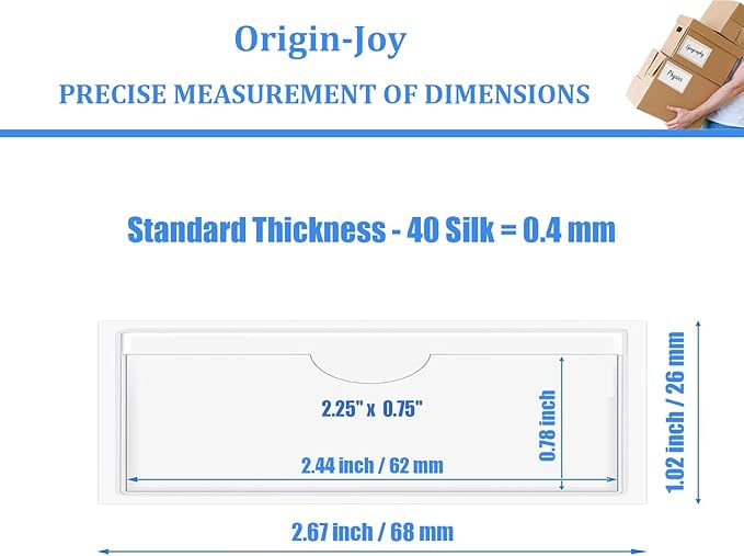Origin-Joy 25 PCS Self-Adhesive Index Label Pockets, Clear Plastic Peel & Stick Card Holders with Top Open for Loading (2.25 x 0.75 inch)
