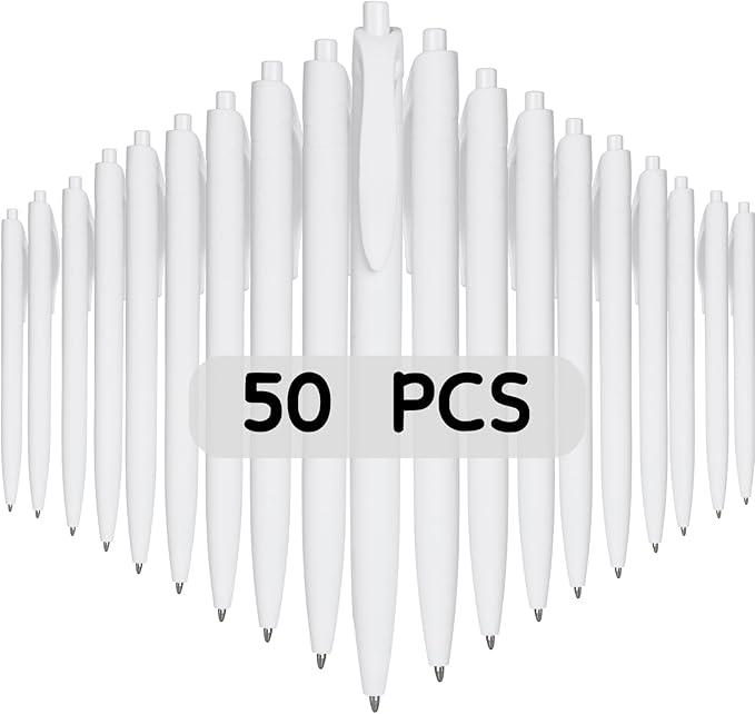 BallPoint Pens, 50 Pack (BLACK Ink),Bulk Pens, White Barrel,Click Pens for Office Home and School, Retractable Ballpoint Pens, Medium Point, 1.00MM (White)