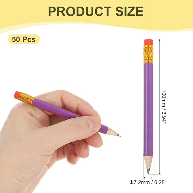 MECCANIXITY Golf Pencils with Erasers, 4" HB Mini Half Pencils Pre Sharpened Small Pens for Wedding Bridal Shower Game Office Writing Drawing(Purple, Pack of 50)