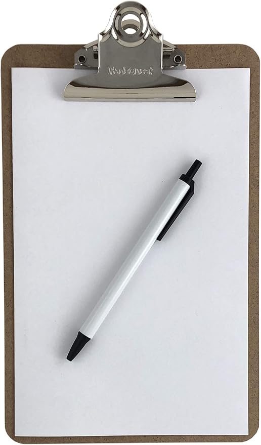 Trade Quest Memo Size 6'' x 9'' Clipboards Standard Clip Hardboard (Pack of 12) (Pen Not Included - for Scale Only)