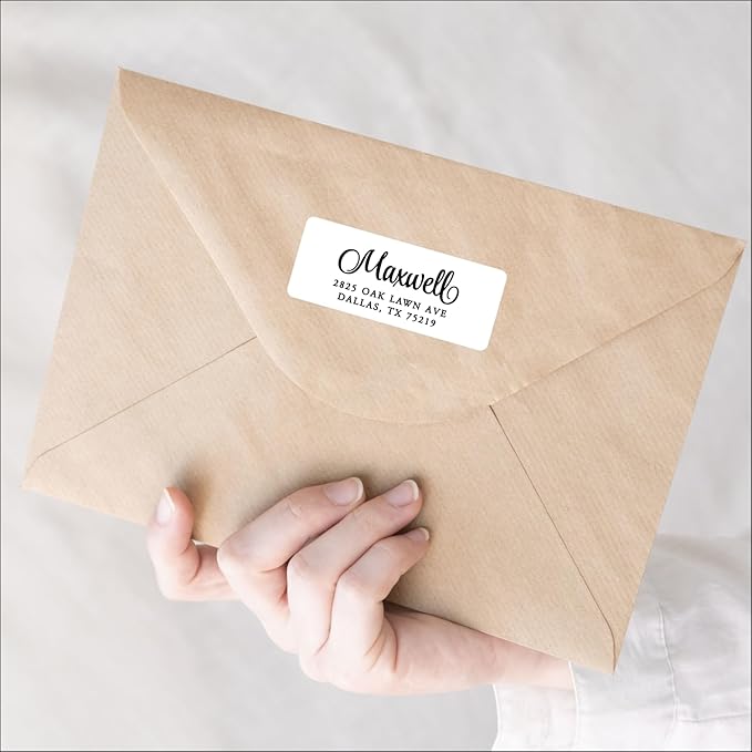 Return Address Labels - Custom Printed Personalized Stickers for Envelopes and Mail, 250 Adhesive Peel and Stick Labels, White by PrettySweetParty (Serif and Script)
