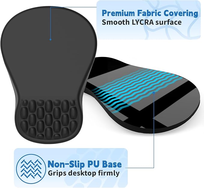 YIWEI Ergonomic Mouse Pad with Wrist Rest Support, Mousepad with Comfortable Memory Foam Wrist Rest and Non-Slip PU Base for Pain Relief, Computer, Laptop, Office, Home (Black)