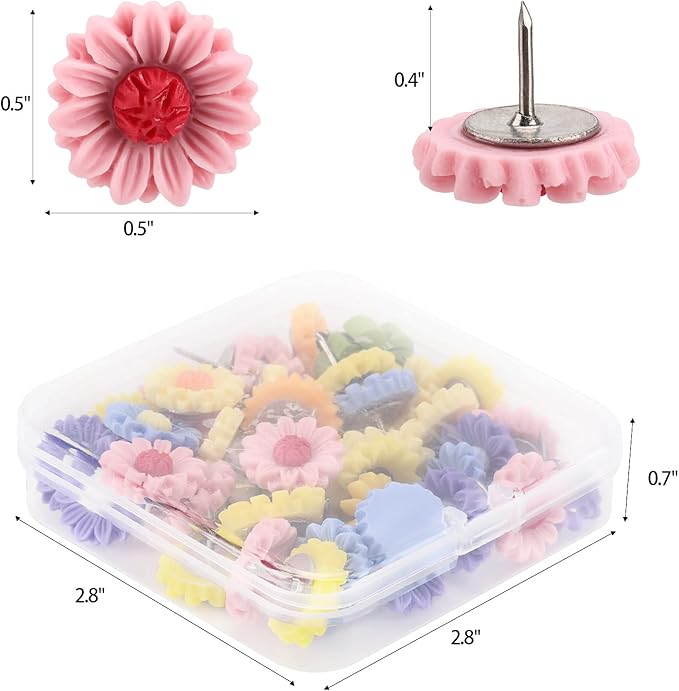 40Pcs Mix Color Push Pins Decorative Flower Push Pins for Cork Board Photo Wall Office Or Home Decoration