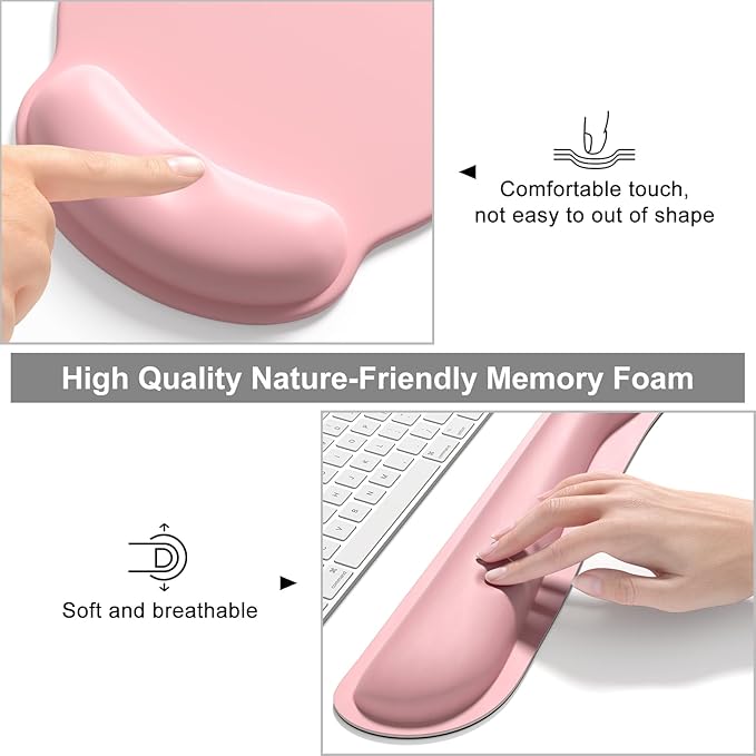 Dapesuom Large Gaming Mouse Pad, Pink Mouse Pads with Wrist Rest Wrist Support, 4in1 Big XXL Desk Mat Desk Pad + Ergonomic Mousepad + Memory Foam Keyboard Mat Wrist Rest + Coaster Set for Computer