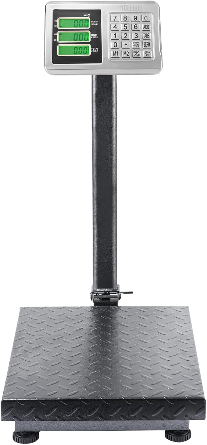 TUFFIOM 661lbs Electronic Industrial Commercial Platform Scale,Stainless Steel High-Definition LCD Display,Digital Floor Heavy Duty,Luggage Package Price Computing Postal Shipping Mailing，Grey