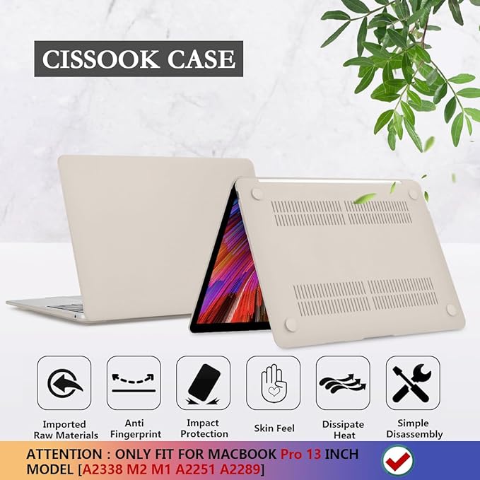 CISSOOK Beige Case for MacBook Pro 13 Inch 2023 2022 2021 2020 Release Model M2 Chip A2338 M1 A2251 A2289 Touch Bar Touch ID, Plastic Hard Shell Case with Keyboard Cover for Pro 13" 2020-2022, Stone