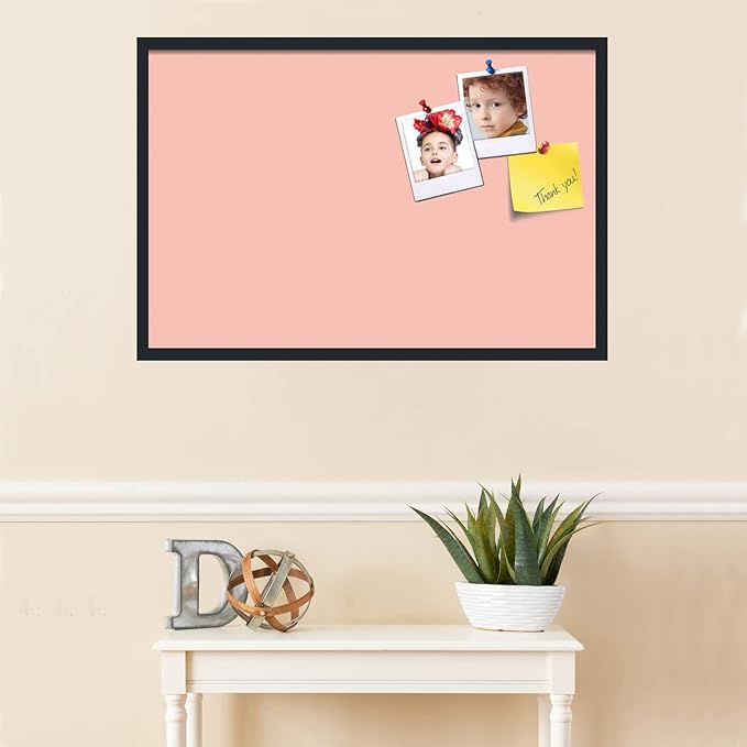 PinPix 36x24 Inch Cork Bulletin Board. This Decorative Framed Pin Board Comes with Pink Pastel Design and a Satin Black Frame. Ideal for Home Office Decor or Message Board (PinPix-1813)