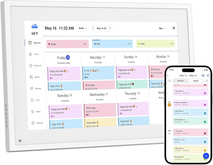 Digital Calendar, 10.1inch Smart WiFi Digital Calendar&Chore Chart, 1920 * 1080 IPS Touch Screen HD Display for Family Schedules, Share Moments Instantly from Anywhere