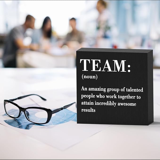 HTBIG Inspirational Team Noun Office Decor Desk Decor Wooden Box Sign Rustic Black Wood Block Plaque Box Sign for Home Office Desk Shelf Table Decoration Coworker Gift Team Definition send friends