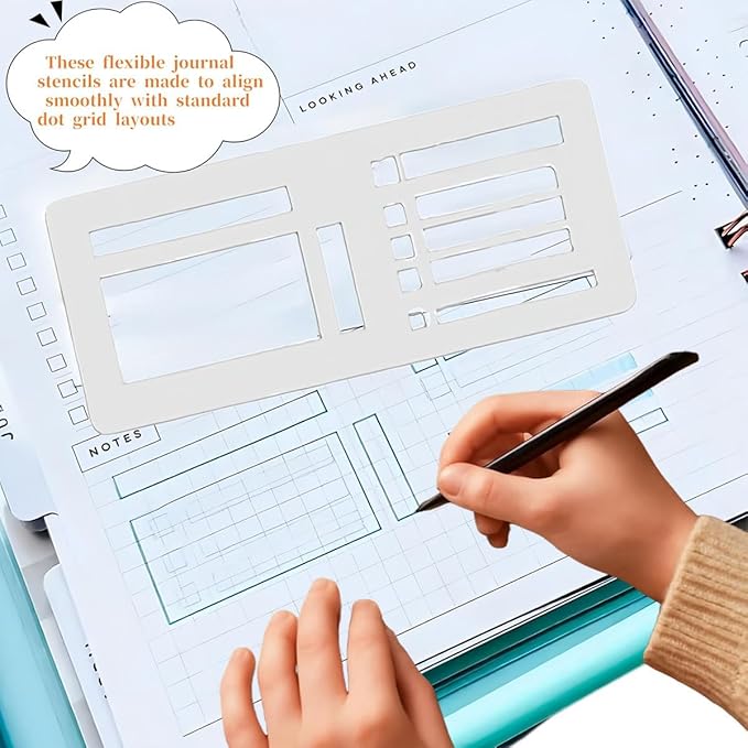 Handmade Flexible Record Template, 3-Pack Stencils Drafting Tools, Reusable Templates Planner Stencils for Journaling Checklists Boxes Lines & Daily Planning.