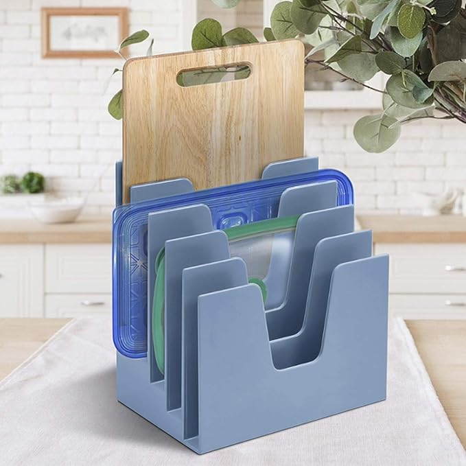Acrimet 5 Section Incline File Sorter Organizer, Mail, Folder, Letter Desk Organizer, Rack for Office Organization Desktop (Plastic) (Solid Blue Color)