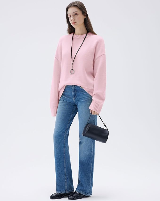 SUUKSESS Women Cashmere Oversized Long Sleeve Pullover Sweater Crew Neck Jumpers