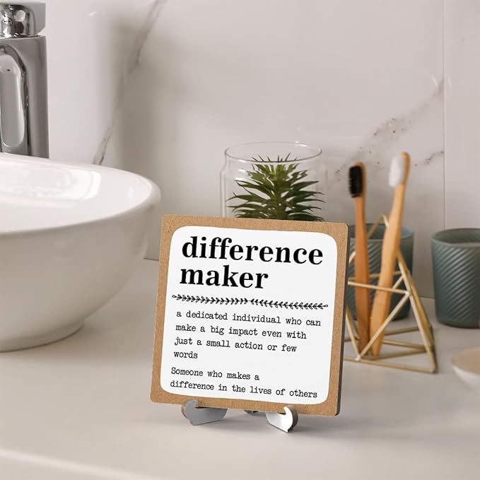 Difference Maker Definition Wood Plaque - Inspirational Office Decor, Retirement & Appreciation Gift with Stand -A01