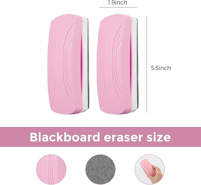 Ddaowanx Whiteboard Eraser, Magnetic Dry Erase Eraser, Glass Board Eraser,School and Office Supplies, Pack of 2 (Pink)