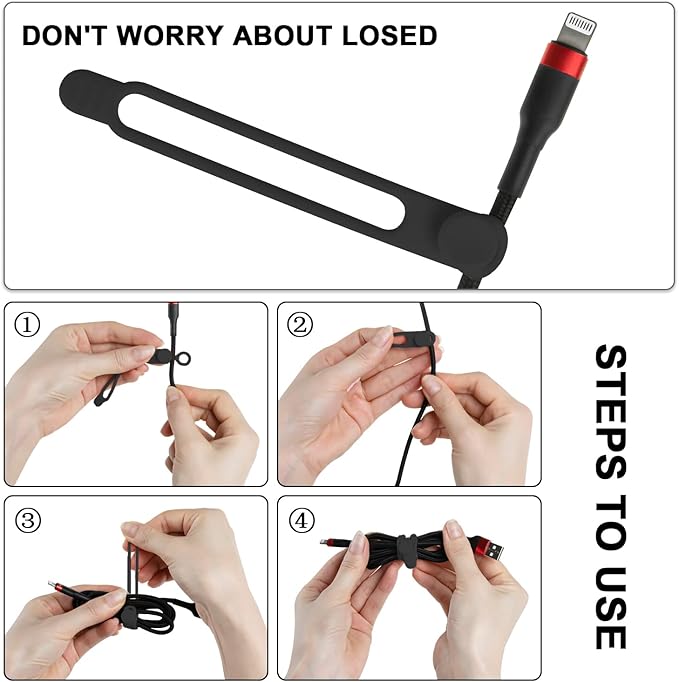 Nearockle 24Pcs Silicone Cable Straps Cord Organizer for Bundling Earphone, Phone Charger, Computer Cords, Reusable Cable Ties Wire Organizer in Home,Office,Kitchen,School (4 Colors)