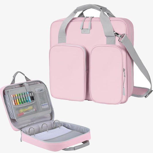 4 Inch 3 Ring Zipper Binder with Shoulder Strap & Handle & Multi-Pocket - 4" Binder with Zipper for School, Compatible with 13-Inch Laptop MacBook/Tablet-Patent Design-Pink