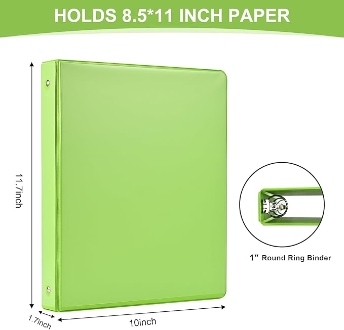 1-inch 3 Ring Binde with 2 Inside Pockets, 1" Clear View Binder Holds US Letter Size 8.5'' x 11" Paper, 1“ Round Ring Binder for Office/Home/School Supply, 6 Pack (6 Colors Assorted)