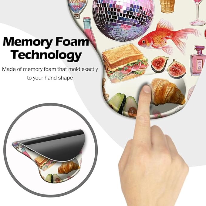 Ergonomic Mouse Pad with Wrist Support,Mouse Pad with Wrist Rest and Coaster Set,Office Supplies Non-Slip Mouse Pads for Desk, Non-Slip Comfortable,Pink Stickers