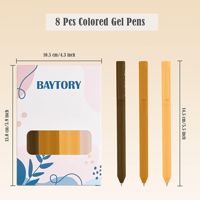 BAYTORY 8Pcs Colored Gel Pens, 0.5mm Fine Point Multicolored Ink Pen, Colorful Pens Smooth Writing for Note Taking and Marking Supplies (Khaki)