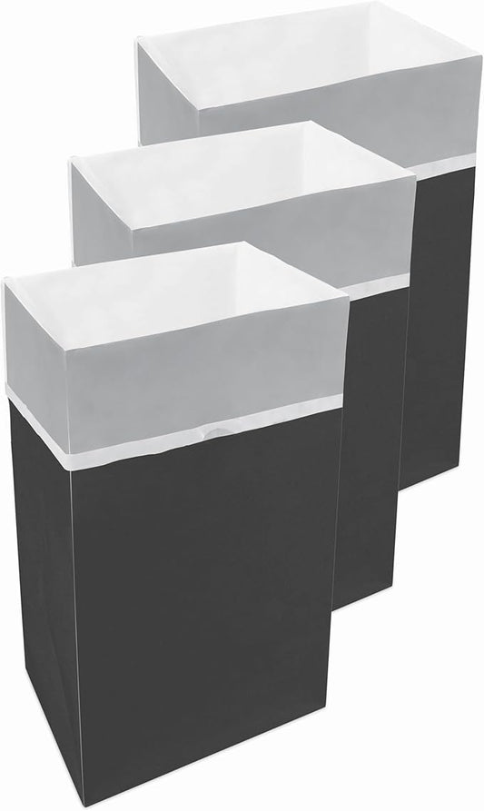 | 30 Gallon Disposable Trash Cans (3-Pack) with Fitted Trash Bags - Reusable Garbage and Recycling Bins for Parties, Events, and More (Black - 30” Height x 17” Width x 14” Depth)
