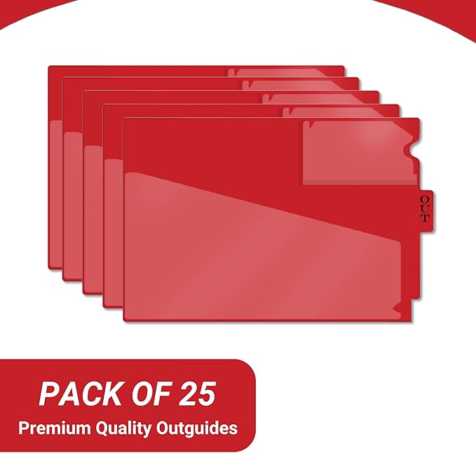 Doctor Stuff - Center Tab Vinyl Outguides, Diagonal Cut Front Pocket, Top Charge Out Slip Pocket, Plastic File Folder, Letter Size 9" x 13-1/4", Red, 25/Box