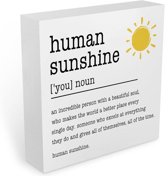 Sunshine Gifts Inspirational Office Supplies Human Sunshine Gift Decor White Wooden Box Sign Motivational Appreciation Gifts for Teacher Coworker Doctor Cubicle Accessories Home Table Decorations