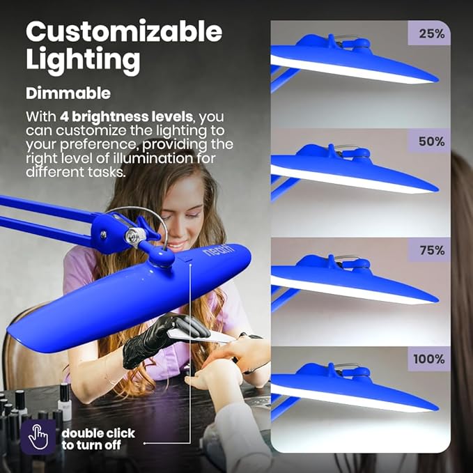 Neatfi XL 2,200 Lumens LED Task Lamp, 24W Super Bright Desk Lamp, 117 Pcs SMD LED, 4 Level Brightness, Dimmable, Task Light for Home, Office, Workbench (Non-CCT, Sapphire Blue)