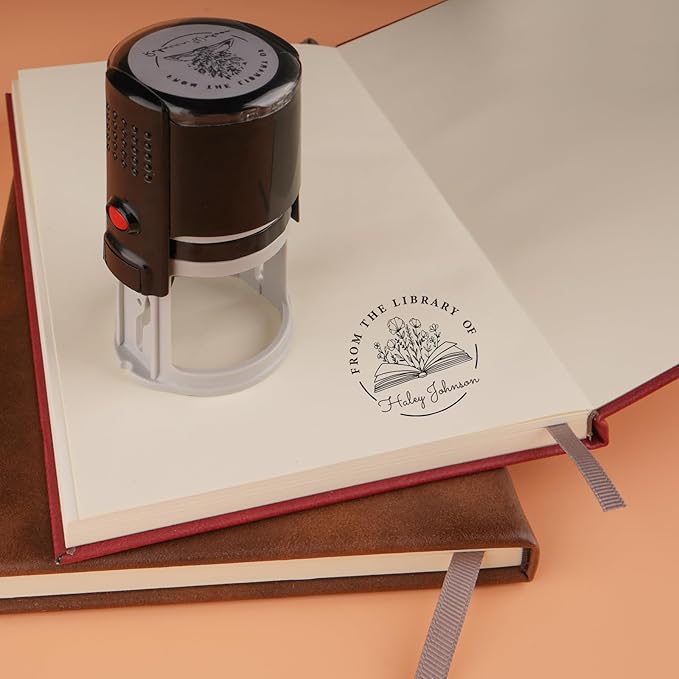 Custom Self-Inking Stamps | Personalized Book Stamp Gift for Book Lovers | 5 Ink Colors (Floral)