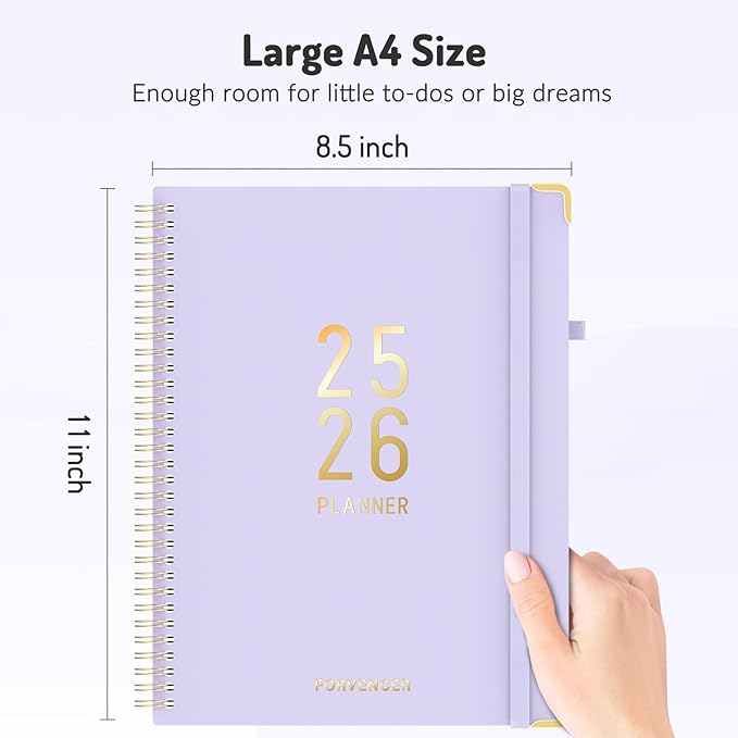 Jul 2025 - Dec 2026 Planner, Forvencer Academic Planner 2025-2026, 18 Month Daily Planner, 8.5" x 11", Weekly & Monthly Agenda Book, Hardcover Calendar Book, School Supplies for Student Teacher, Purple