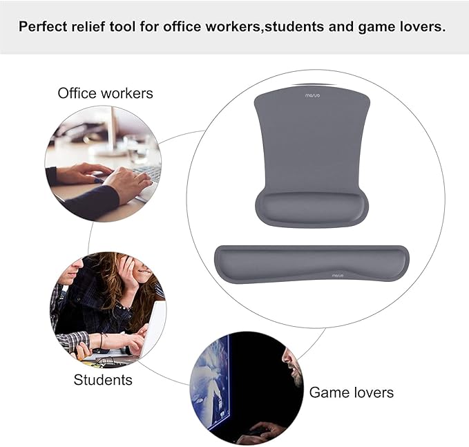 MOSISO Wrist Rest Support for Mouse Pad & Keyboard Set, Ergonomic Mousepad Non-Slip Base Home/Office Pain Relief & Easy Typing Cushion with Neoprene Cloth & Raised Memory Foam, Space Gray