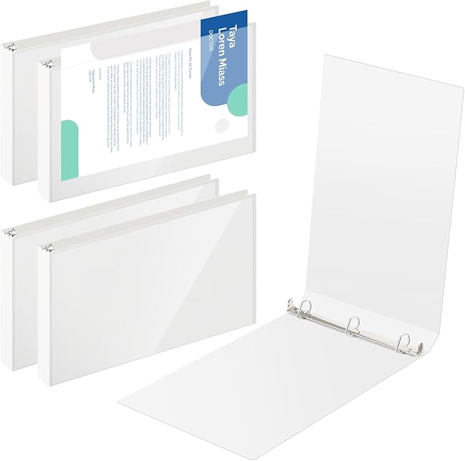 4 Pcs 11 x 17 Inch View Binders with Cover Pocket 2 Inch 3 Rings Heavy Duty View D Ring Binders Economy Holds 11" x 17" Paper for Artwork Blueprints, Office, Home, Work Places (White)
