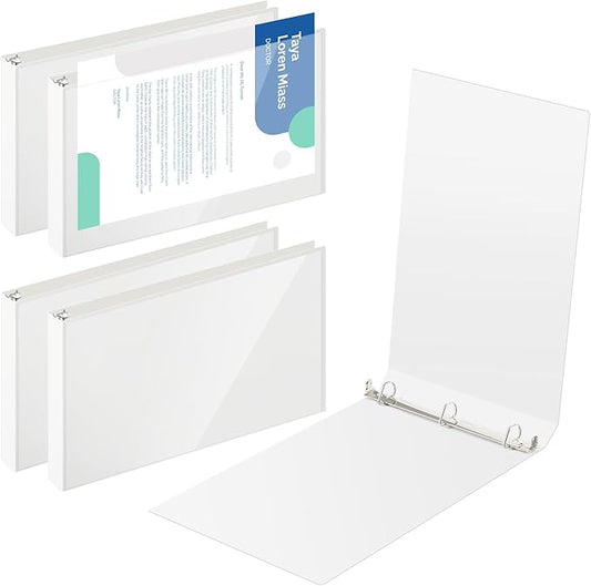 4 Pcs 11 x 17 Inch View Binders with Cover Pocket 2 Inch 3 Rings Heavy Duty View D Ring Binders Economy Holds 11" x 17" Paper for Artwork Blueprints, Office, Home, Work Places (White)