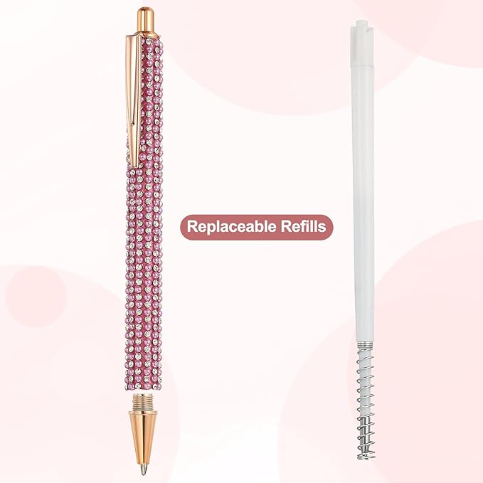 PATIKIL Rhinestone Metal Ballpoint Pen, 4 Pack Crystal Pearl Pens Black Ink 1.0mm Point Sparkly for Women Gift Office Note Taking Journaling, Light Rose Red