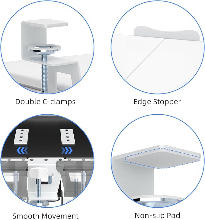 suptek Small Keyboard Tray Under Desk Pull Out with C Clamp Mount, Computer Keyboard & Mouse Tray, 20 (24.2 Including Clamps) x 11.8 inch Slide-Out Platform Computer Drawer for Typing, White, DSF1SW
