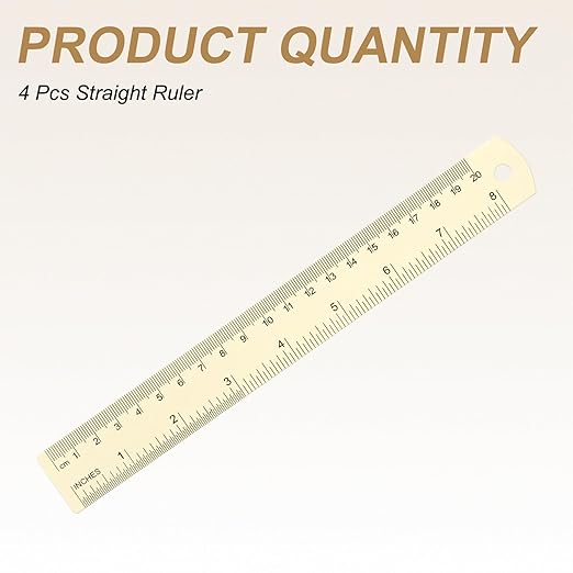 HARFINGTON 4pcs Metal Straight Ruler 20cm Metric SAE Aluminum Alloy Measuring Rulers Scale Tool with Hole for Measure Study Reading Classroom Office, White
