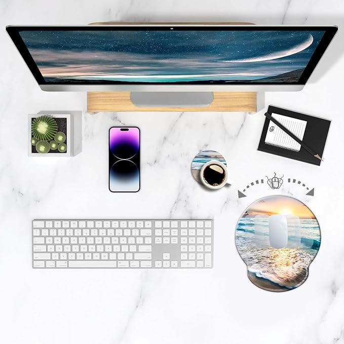 Ergonomic Mouse Pad with Wrist Support,Mouse Pad with Wrist Rest,Relieve Wrist Pain Mousepad Non-Slip Rubber Base,Mouse Pads for Desk,Computers,Laptop,Office,Home,Accessories Golden Beach