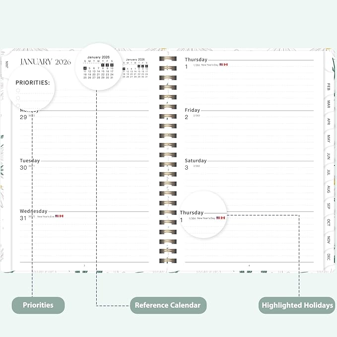 2026 Planner, Weekly and Monthly Calendar Agenda Book, Jan 2026 - Dec 2026, Hardcover Planning Academic Planner for Office School Supplies and Desk Accessories - A5 (6.3'' x 8.5'')