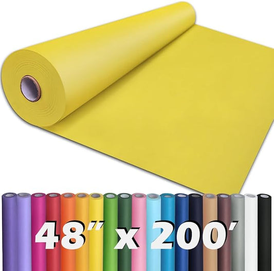 PerkHomy 48" x 2,400" (200') Lemon Yellow Kraft Paper Roll for Craft Bulletin Board Paper Art Table Covering Crafting Gift Wrapping Bouquet Packing Parcel 80GSM 55LB (Lemon Yellow, 48" x 200')