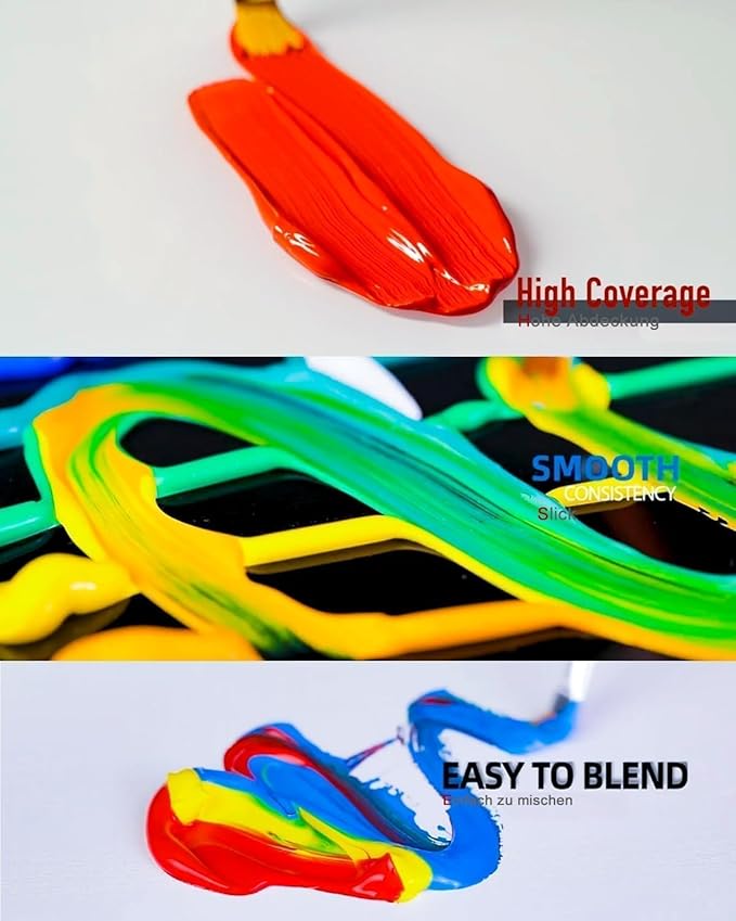 Fantastory Acrylic Paint Set 36 Classic Colors(2oz /60ml) with 12 Brushes, Professional Craft Thick Paints Kits for Adults, Canvas Wood Fabric Ceramic Rock Painting Supplies [Professional Series]