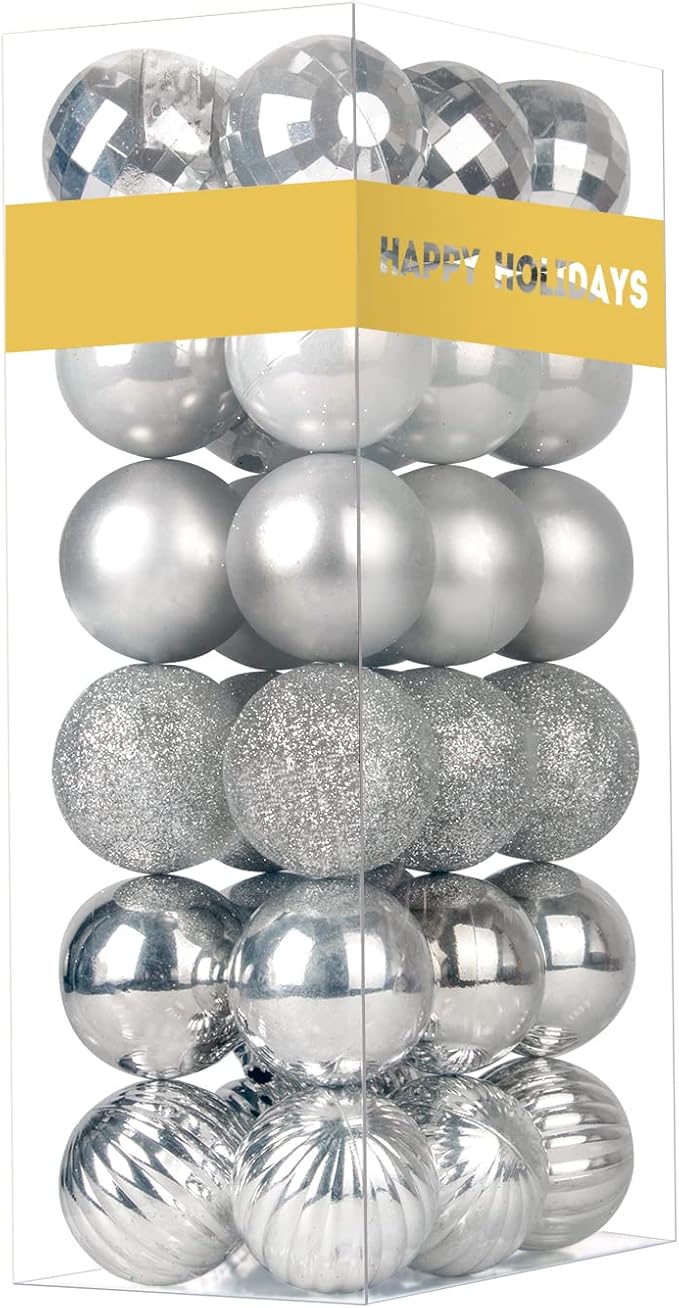 Silver 1.6" Small Christmas Balls Christmas Tree Decoration Ornaments Shatterproof Hanging Balls for Birthday Halloween Holiday Wedding Decorations Set of 36pcs