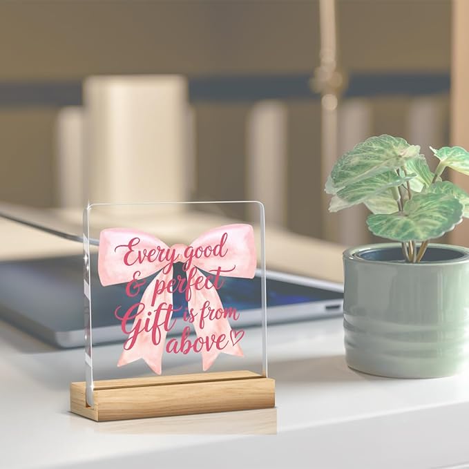 Pink Home Decor, Pink Bow Room Decor Inspirational Awareness Preppy Coquette Positive Affirmation Sign Acrylic Sign Plaque Motivational Table Decorations for Home Bedroom