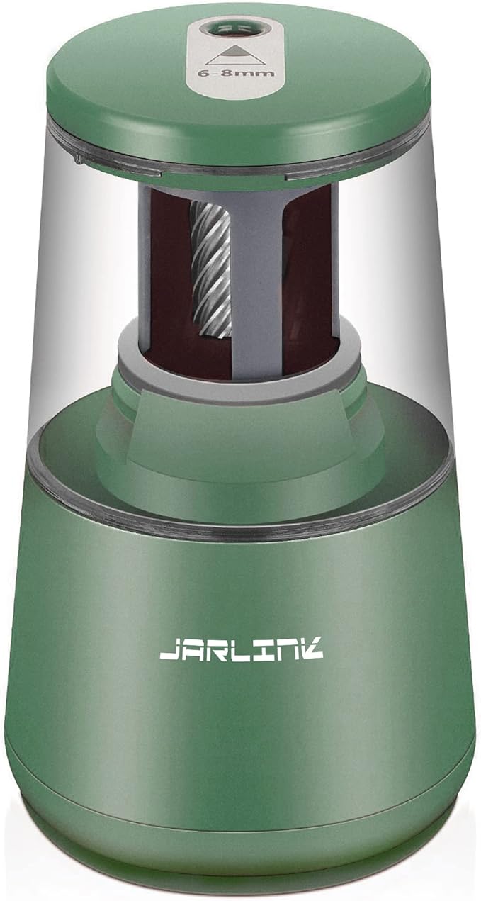 JARLINK Electric Pencil Sharpener, Heavy-Duty Helical Blade to Fast Sharpen, Auto Stop for No.2/Colored Pencils(6-8mm), AC Adapter/Battery Operated in School Classroom/Office/Home (Green)