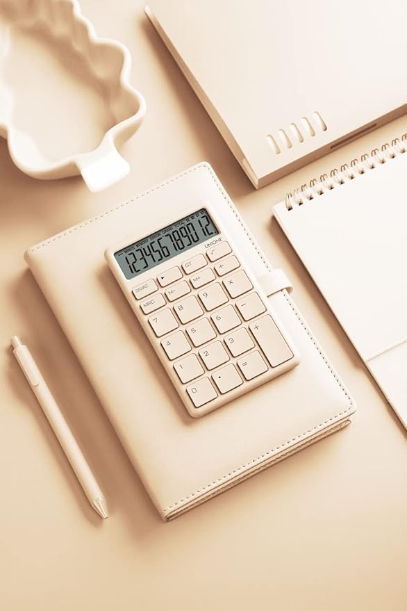 UNIONE Pocket & Desktop Pink Calculator with a Bright LCD, Dual Power Handheld Desktop. Color. Business, Office, High School