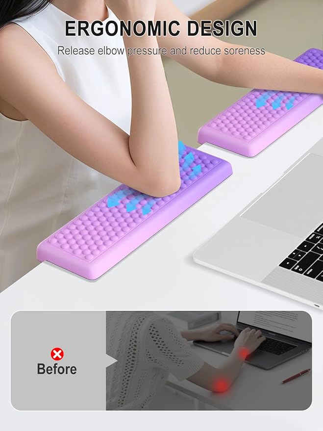 Hsurbtra L-Shaped Desk Elbow Pad, 2-Piece Soft Memory Foam Elbow Support Padding with Non-Slip Rubber Base, Ergonomic Desk Edge Cushion Wrist Rest for Office, Home, Work, Gaming, Purple Pink
