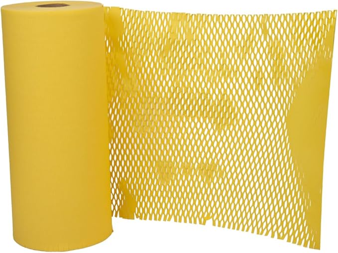 JAM PAPER Honeycomb Packing Paper Roll - 12" x 328' - Lemon Yellow - 328 Sq Ft - 80 GSM - Roll Sold Individually