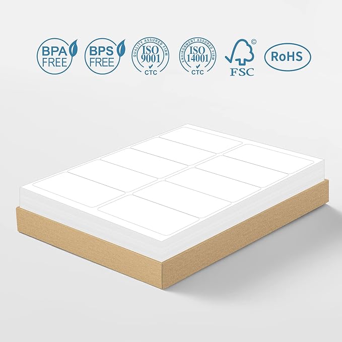 Methdic Shipping Labels 2"×4" 1000 Labels Sticker Paper for Laser/Ink Jet Printer Mailing Labels 8.5"×11" White 10 per Sheet