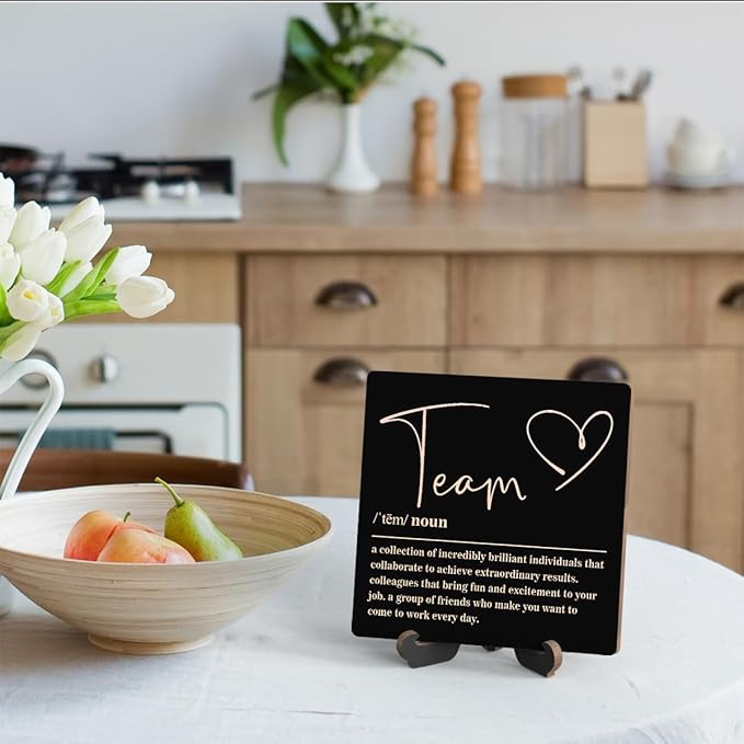 Wooden Table Sign Office Decor Team Definition Desk Decor Wood Plaque With Stand Thank You Gifts for Boss Employees Women Best Mom Coworker Office Desk Accessories(Black)-C06