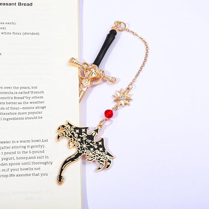 Fantasy Dragon Leather Corner Bookmark, Elegant Metal Dragon Charms Leather Page Saver, Chic Book Accessory for Bookworms, Great Gift for Dragon & Book Lovers (Dragon Sword D)