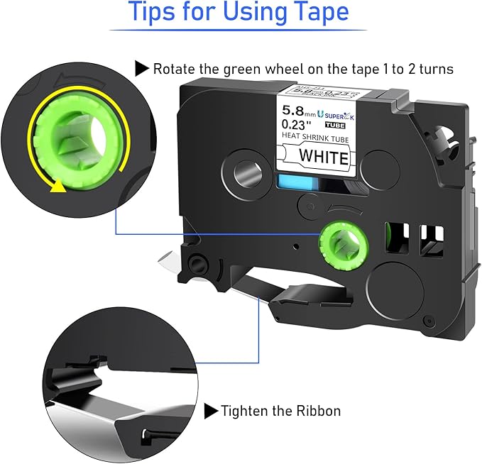 USUPERINK 5 Pack Compatible for Brother Ptouch HSe-211 HSe211 HS-211 HS211 Black on White (0.23''x 4.92ft) Heat Shrink Tube Label Tape use in PT-D400 PT-D450 PT-E300 PT-E500 H300 Label Maker